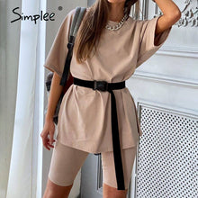 Load image into Gallery viewer, Simplee Casual solid outfits women&#39;s two piece
