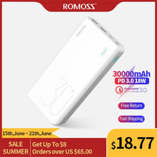 Load image into Gallery viewer, 30000mAh ROMOSS Sense 8+ Power Bank Portable External Battery With PD Two-way Fast Charging Portable Powerbank Charger For Phone
